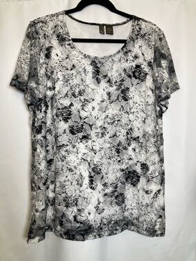 Sere Nade NY Woman 1X Black/White Floral Layered Blouse EUC Romantic Goth